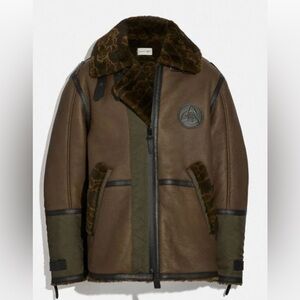 Men's coach green black Brown Shearling Jacket